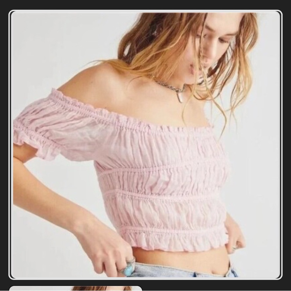 Pink Off-Shoulder Smocked Top